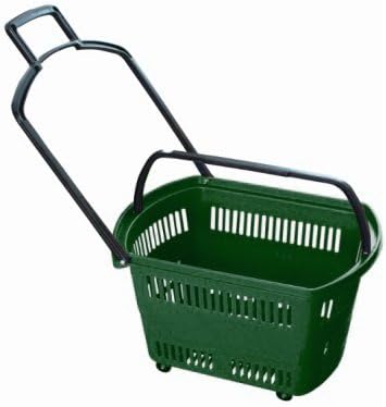 Grocery Shopping Carts โ Retail Grocery Baskets w/Swivel Wheels, Pull-along handle + Fold-up Handles for Easy Lifting. Heavy-duty ABS Plastic (GREEN, STANDARD 6 Pk.)