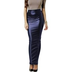 Women Bodycon Long Skirt Black High Waist Pu