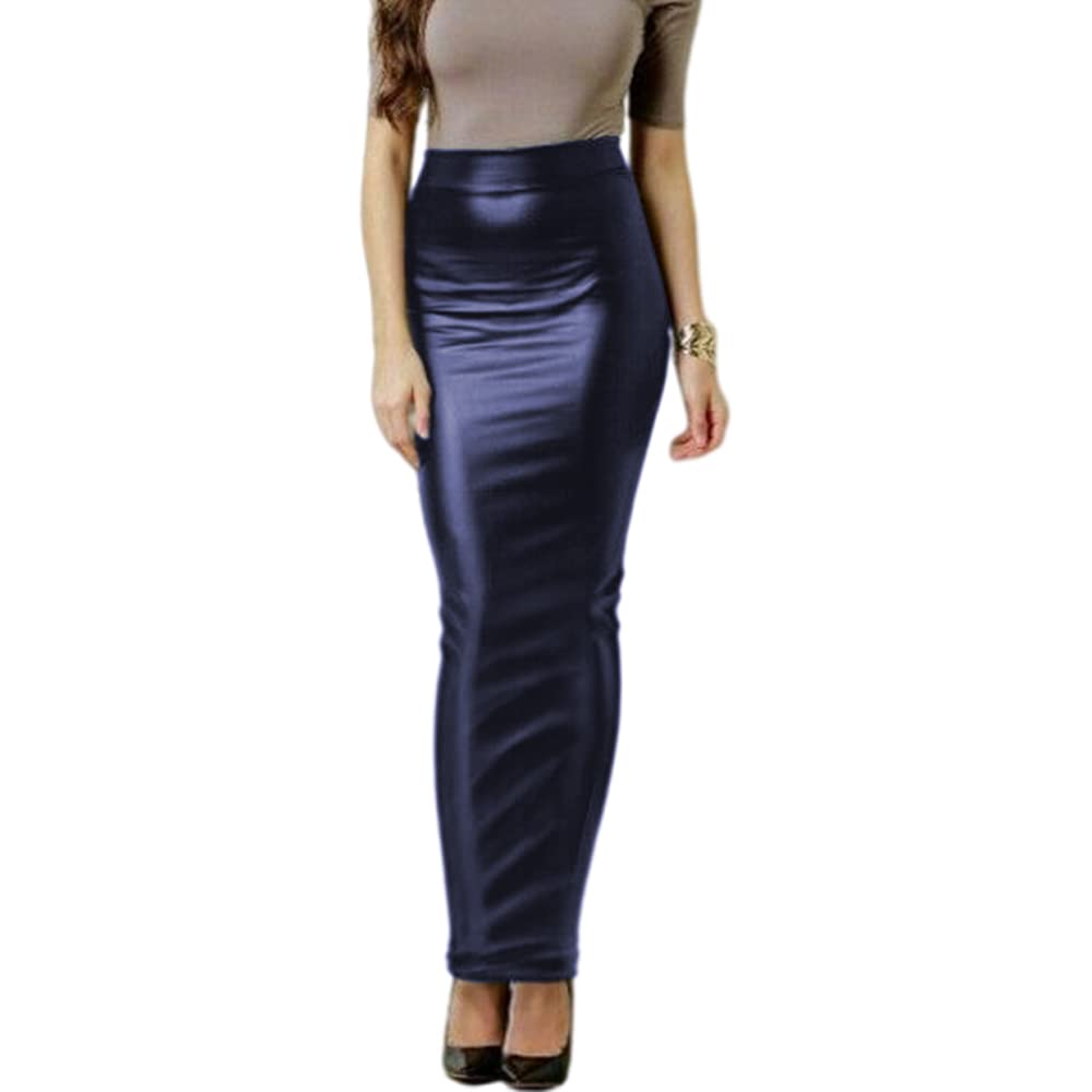 Women Bodycon Long Skirt Black High Waist Pu