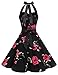 DRESSTELLS 1950s Dress for Women, Vintage Pinup Homecoming Cocktail Party Dress for Teen, 50's Formal Halter Wedding Tea Dress, Retro Rockabilly Audrey Hepburn Swing Floral Dresses Red Flower S