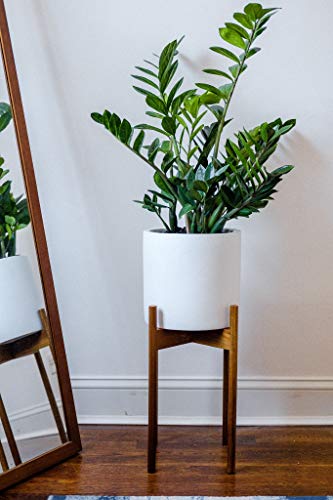 Fox & Fern Tall Plant Stand Walnut - EXCLUDING 10" White Ceramic Planter Pot
