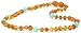 Raw Amber Necklaces for Baby made with Aquamarine Beads - 12.6 Inches (32 cm) - Baltic Amber Land - Raw Cognac Amber Beads - Knotted - Screw Clasp (Raw Cognac / Aquamarine)