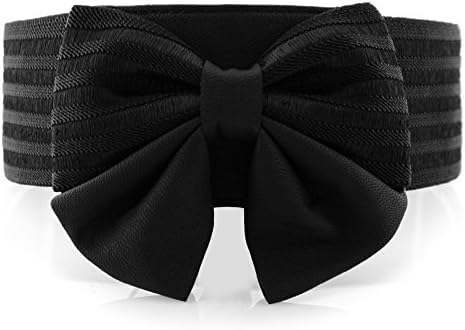 Motase Women Elastic Belt Wide Belt With Bow Knot Black