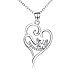 Sterling Silver CZ Animal Cat Love Heart Pendant Necklace 18