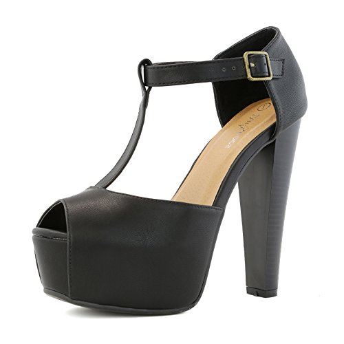 DailyShoes Ankle Platform Sandal Pumps High Heel Chunk Buckle Strap T Peep Toe D