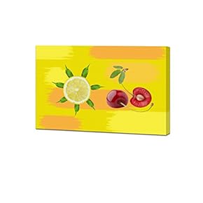 Canvas Wall Art - Lemon Slice and Red Cherries - Oil Painting Style Giclee Print Gallery Wrap Modern Home Art Ready to Hang - 12" x 18"