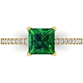 Clara Pucci 14K Solid Yellow Gold 1.62 ctw Emerald Solitairewith Accents Ring for Women | Anniversary, Birthday Gift | 6.5mm Princess Cut