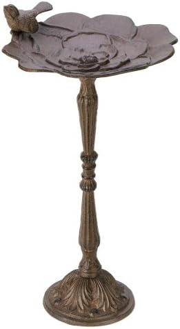 Songbird Valley Decorative Bird Baths, Cast Iron Metal Brown Shallow Bird Bath With Stand