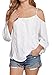 YUNY Women's Spaghetti Straps Cut Out Off Shoulder Blouse White L