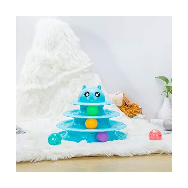 Vealind-Pet-Interactive-Fun-Roller-Exerciser-3-Level-Cat-Teaser-Ball-Toy-with-3-Colorful-BallsBlue Vealind Pet Interactive Fun Roller Exerciser 3 Level Cat Teaser Ball Toy with 3 Colorful Balls(Blue)