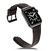 OUHENG Compatible for Apple Watch Band 42mm, Genuine Leather iWatch Strap Replacement Compatible for Apple Watch Series 3 Series 2 Series 1, Brownish Black Band Black Adapter