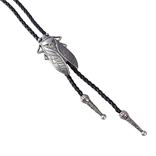 AZORA Western Cowboy Vintage Bolo Tie Retro Leather Necktie Black Men Boys (Cicada Silver Bolo Tie)
