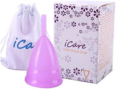 icare Menstrual Cup with Storage Carry Bag, FDA Approved, Tampon and Pad Disposable Alternative Feminine Complete Protection for Pre Childbirth Woman(purple S)