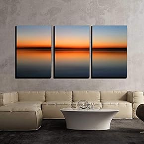 3 Piece Canvas Wall Art - Abstract Colorful Motion Blurred Sunset on Sea - Modern Home Art Stretched and Framed Ready to Hang - 16"x24"x3 Panels
