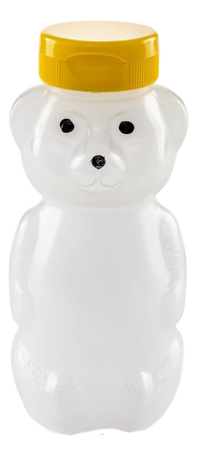 6 pack 12 ounce empty plastic honey bear jar bottles with flip top lid