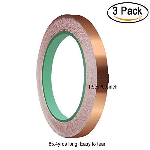 3 Pack Copper Foil Tape with Conductive Adhesive Copper Foil for Stained Glass, EMI Shielding, Paper Circuits, Electrical Repairs, Grounding(1/4inch)