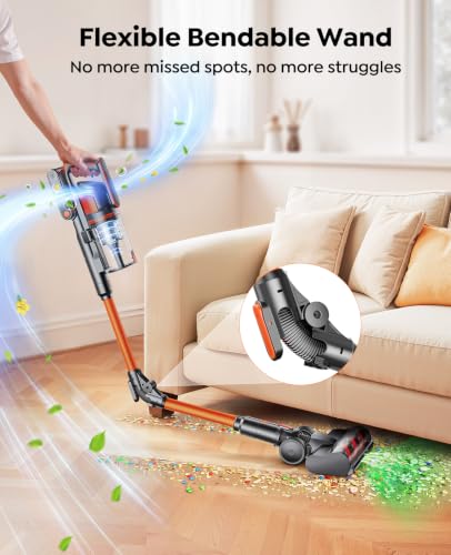 Cordless Vacuum Cleaner, 650W/55Kpa/70Mins Stick Vacuum Cleaners for Home with 180° Foldable Wand &100cm Hose, Touch Screen AUTO-Mode, Wall Mount Charging, Fragrance, Vacuum for Floor/Carpet/Pet Hair