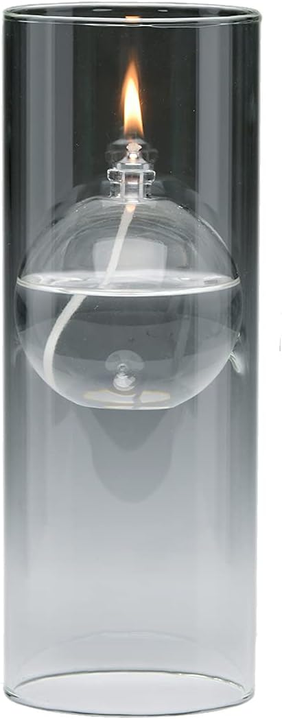 Oil Lamps & Accessories - Firefly Modern Transcend Clear Glass Oil Lamp | 2 Pieces | 8-3/8 Inch Tall Hurricane Candle Holder Sleeve with Suspended, Round Bliss Oil Candle