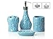 Comfify Designer - 4 Piece Bathroom Accessories Set | with Soap or Lotion Dispenser, Toothbrush Holder, Tumbler and Soap Dish | Glossy Finish | Porcelain (Ocean Waves, Aqua Blue)