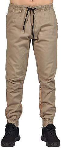 Men's Elastic Waistband Drawstring Joggers Zip Up Bottom Closure (42,Khaki Desert)