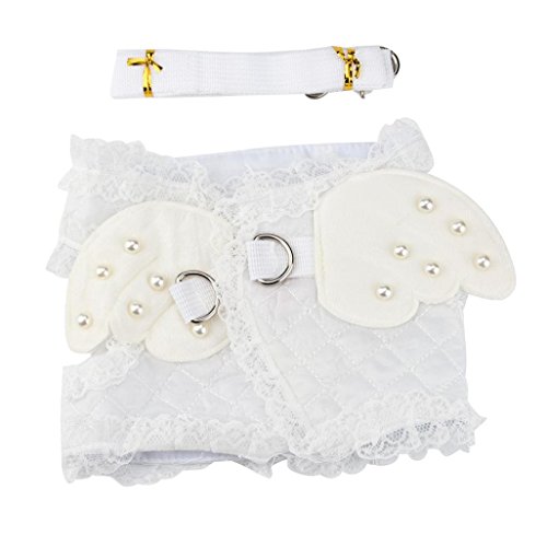Binmer(TM) Angel Wings Pet Chest Strap Comfort Soft Breathable Dog Harness Pet Vest Collars Rope Dog Chest Strap Leash Set Collar for Small puppy (White, S)