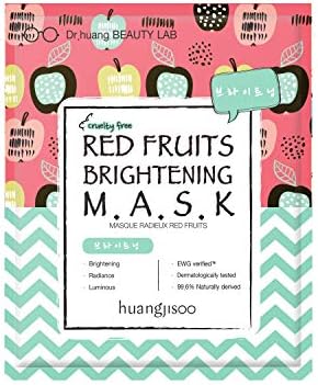 [huangjisoo] Red Fruits Brightening Sheet Mask - Best Organic, Natural, Korean Sheet Mask for Dull Skin - A Set of 5
