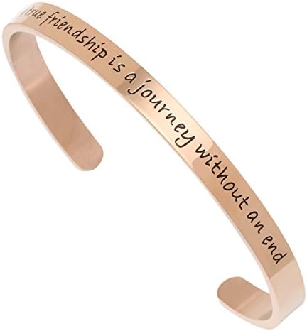 Premium Stainless Steel Inspirational Cuff Bangle Bracelet - "A true friendship is a journey without an end" (Cuff Bangle - Rose Gold)