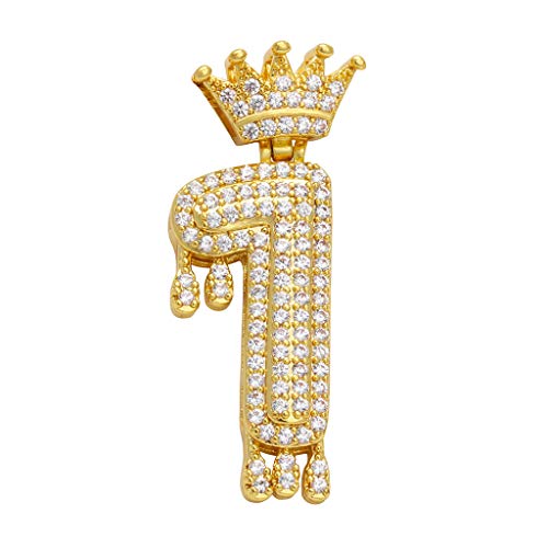 Rhinestone Number Necklace,Haluoo Luxurious Full Diamond Zircon Drops Crown Arabic Numerals Pendant Necklace Creative Personalized Sparkling Hip Hop Women Mens Jewelry (Gold, 1)