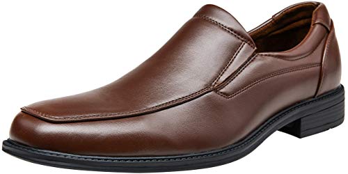 VEPOSE Men's Slip on Dress Shoes Formal Square Toe Loafer Oxfords(9,Loafers-Brown)