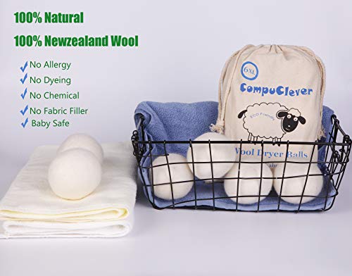 image for Wool Dryer Balls by Teemour Pack of 6 XL Organic Natural Fabric Soften