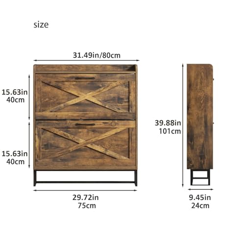 MOZOGOT Shoe Storage Cabinet with 2 Flip Drawers, Free Standing Shoe Racks Narrow Slim Shoe Organizer with Storage Top Cubby, Hidden Shoe Storage for Entryway, Living Room, Hallway (Rustic Brown)