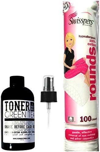 The Gnarly Whale Green Tea Facial Toner with Spray Nozzle and Swispers 100 count Rounds- Alcohol Free (8oz) (Tea Tree)
