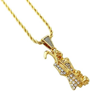 United Bling Grim Reaper Santa Muerte Pendant Gold Alloy Necklace with 24" 3mm Rope Chain