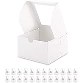 BAKIPACK 25 White Bakery Boxes with Window, 6x6x4 Inches Cake Boxes with Window, Treat Boxes for Small Bakery, Dessert, Candy