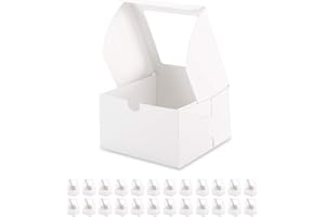 BAKIPACK 25 White Bakery Boxes with Window, 6x6x4 Inches Cake Boxes with Window, Treat Boxes for Small Bakery, Dessert, Candy