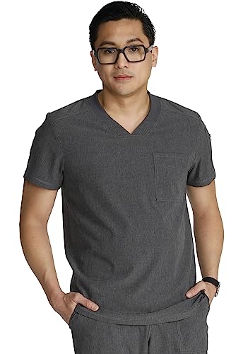 Cherokee Men's V-Neck Scrub Top Journey with 2 Pockets and Front and Back Yoke Seams and Side Vents - CK824A, M, Heather Pewt at Amazon