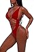 Sovoyontee 2024 Women's Bright Red High Cut One Piece Bathing Suit Thong Bikini Swimsuit Low Back Monokini M