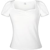 LisLic Women's 1950s Rockabilly Tops, Cute Cotton Elastic Vintage Style Knit Shirts, Dressy Casual Soft Blouse for Women
