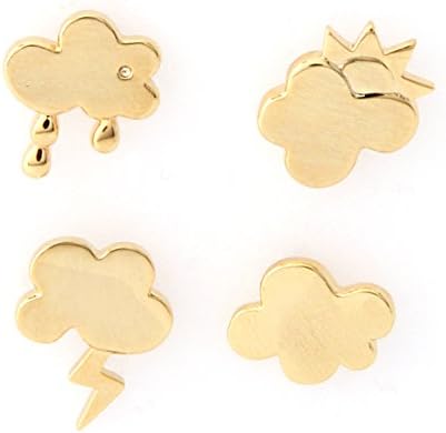 LAONATO Plated Brass Clouds Studs Set of 4 Earrings (Gold)