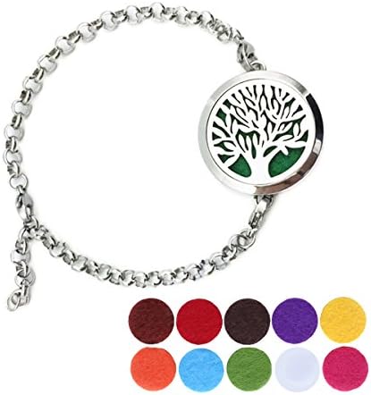 JFairy Jewelry Stainless Steel Tree of Life Aromatherapy Essential Oil Diffuser Locket Bracelet