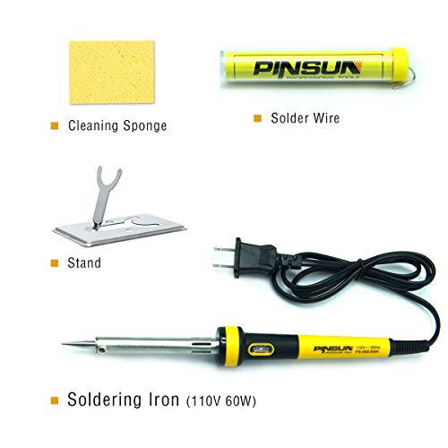 Electric Soldering Iron Kit 60W, with Power Indicator Light, 1 Solder Wire 1.0mm Dia, 1 Cleaning Sponge, 1 Stand