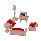 UEETEK Wooden Living Room Set Mininature Dollhouse Furniture Toy for Kids Children