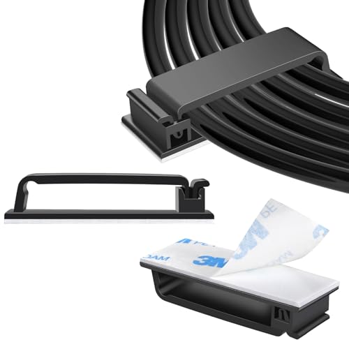 XHF 40 PCS Self Adhesive Cable Clips(XL) Black,Wire Clips Cable Management Wire Organizer Cord Holder for Under Desk, Car, Wall, TV PC Ethernet Cable