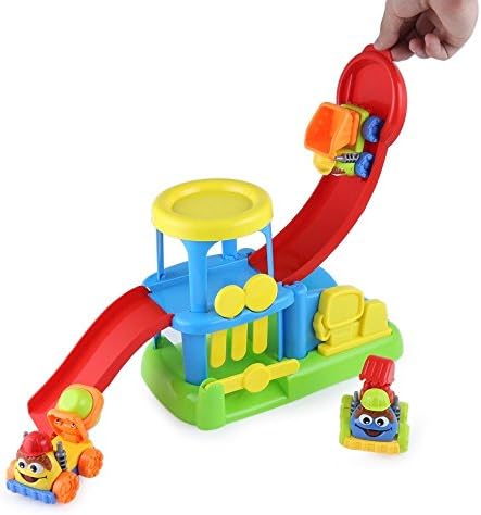 Assembling Parking Lot for Kids, 18 Pcs with 3 Cartoon Cars, Mixer dump truck Excavator, Educational Vehicle Set