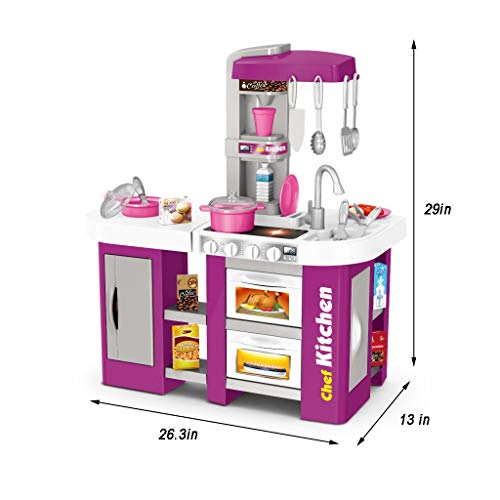 Deluxe Kitchen Playset, Mosunx Kids Play and Pretend Kitchen Set with Sound and Lights,Simulation Cooking Toys for Boys Girls Over 3 Years Old (Purple, for 3Years Old +) - Thumbnail 7