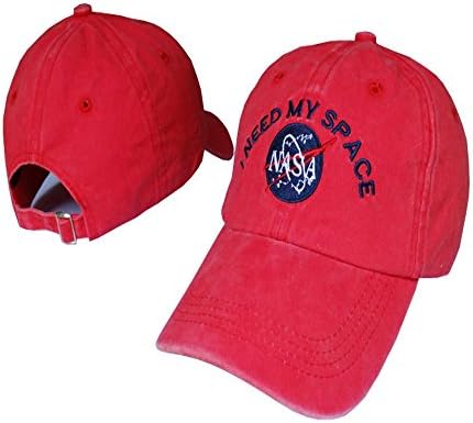 IreDi NASA I Need My Space Embroidered Washed Cotton Cap Red The Adjustable