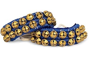 Art Of Creation Kathak Dancing Ghungroo 2 line 20 +20 Dancing Bell Anklet Pair Classical Dancers Musical Instrument Bharatnatayam Ghungru (Blue)