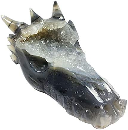 Wholesale Price Unique Hand Carved Natural Agate geode Quartz Crystal Dragon Head Skulls for Healing Decoration