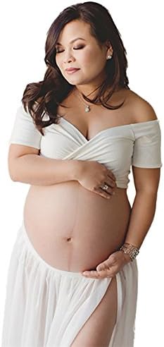 Simlehouse 2 Piece White Maternity Dress Photography Props Dresses Pregnant Women Summer Dress