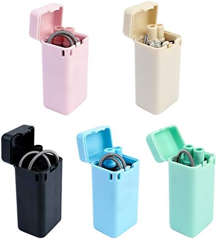 Fingertoys Stainless Steel Metal Straws Collapsible Straw Reusable Food-Grade Folding Drinking Straws Keychain with Cleaning Brush (5 PCS)